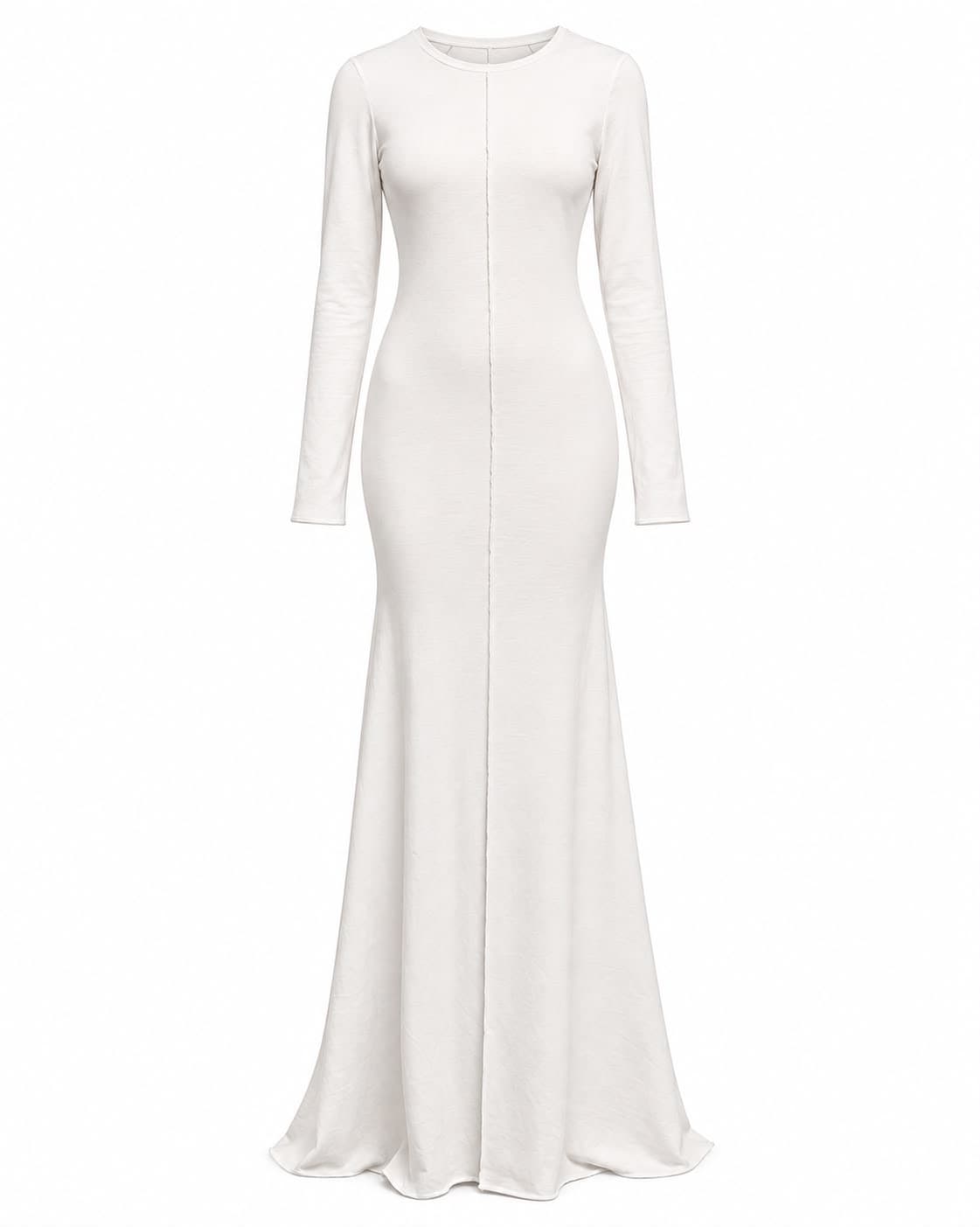 Ivory ribbed jersey gown, front view, full length