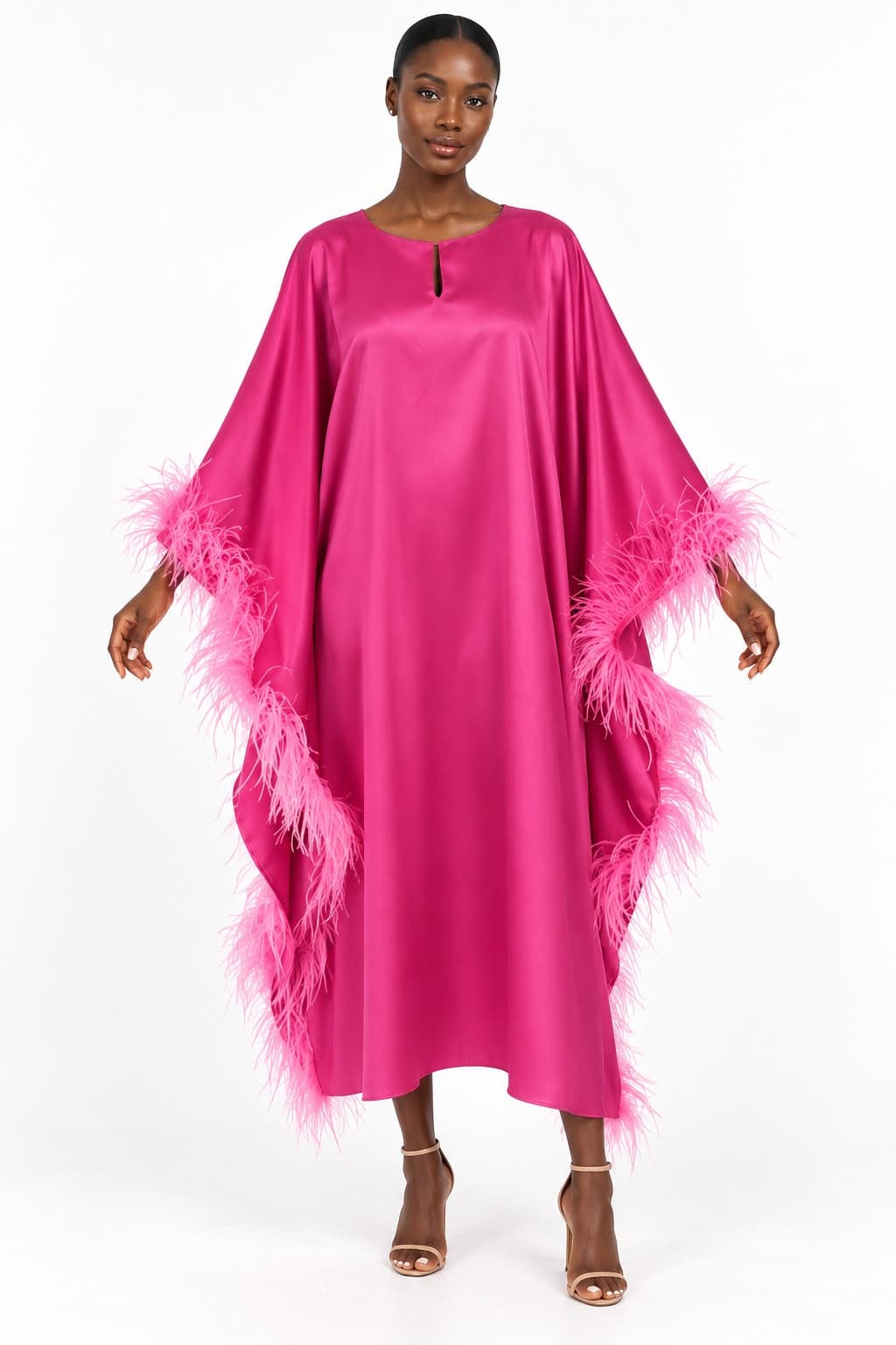 Plume Fuchsia Kaftan worn, full length