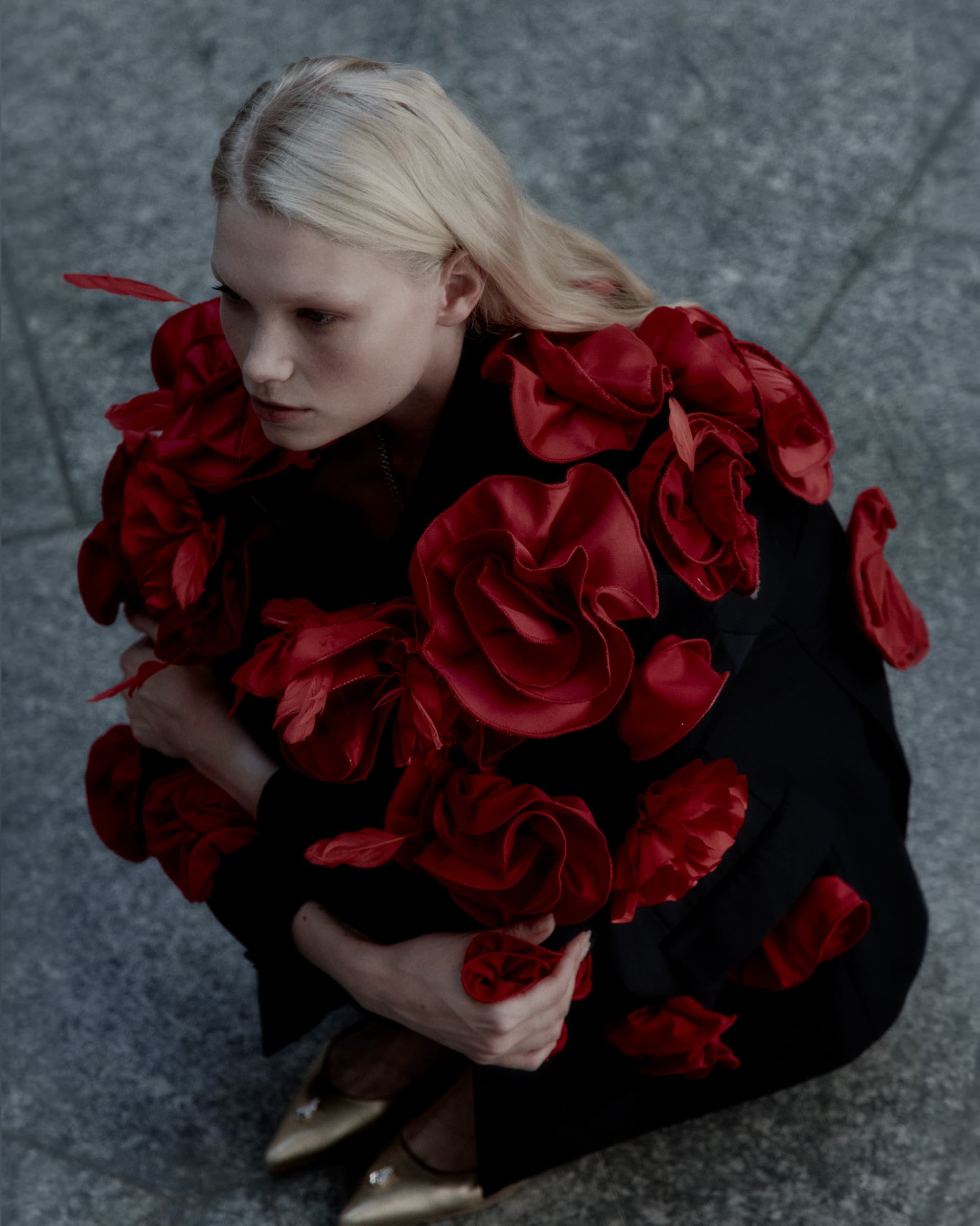 Rose Couture Blazer worn, overhead view