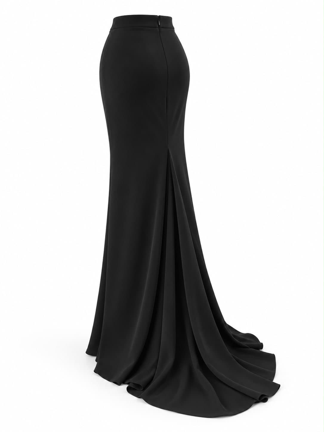 Sirène Noire Skirt, three-quarter back view showing the train