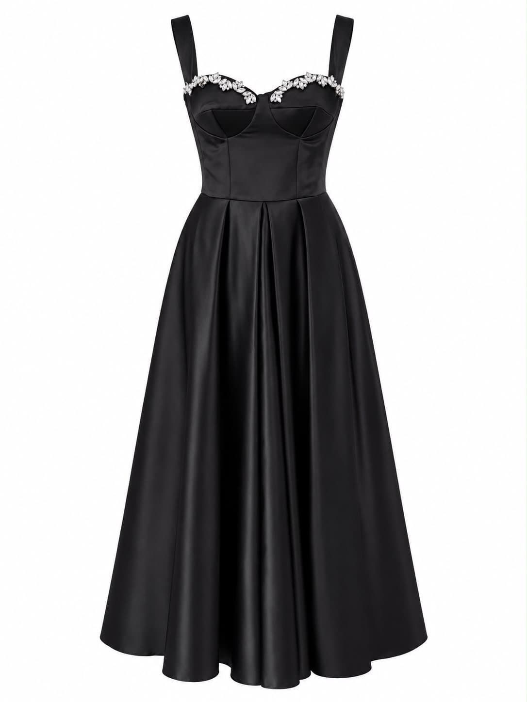 Satin Noir Midi Dress, front