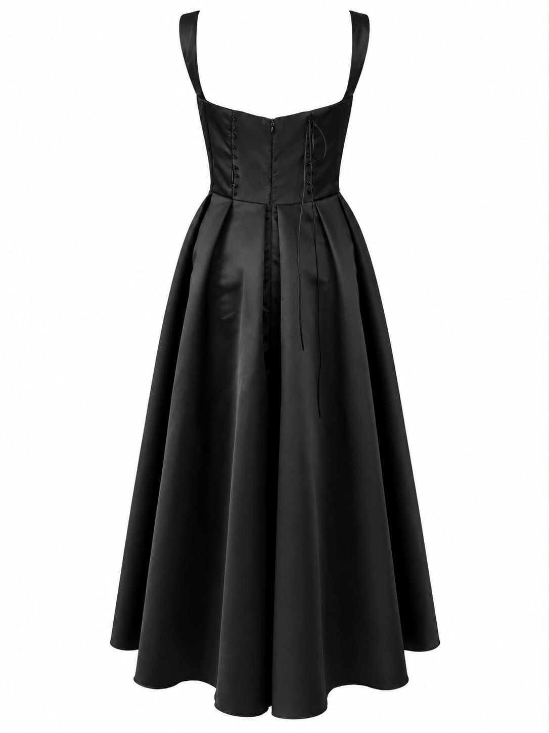 Satin Noir Midi Dress, back