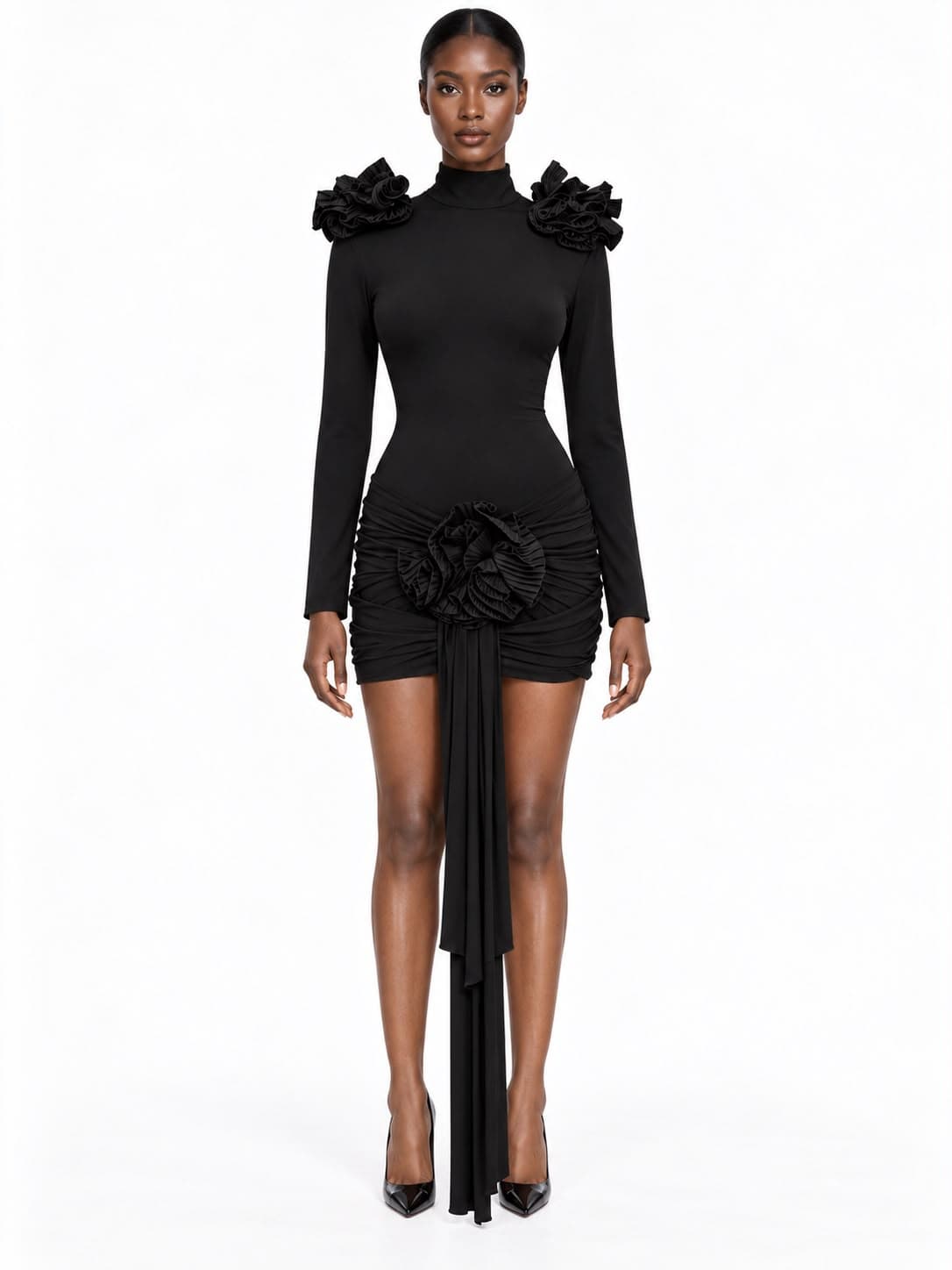Noir Bloom Mini Dress