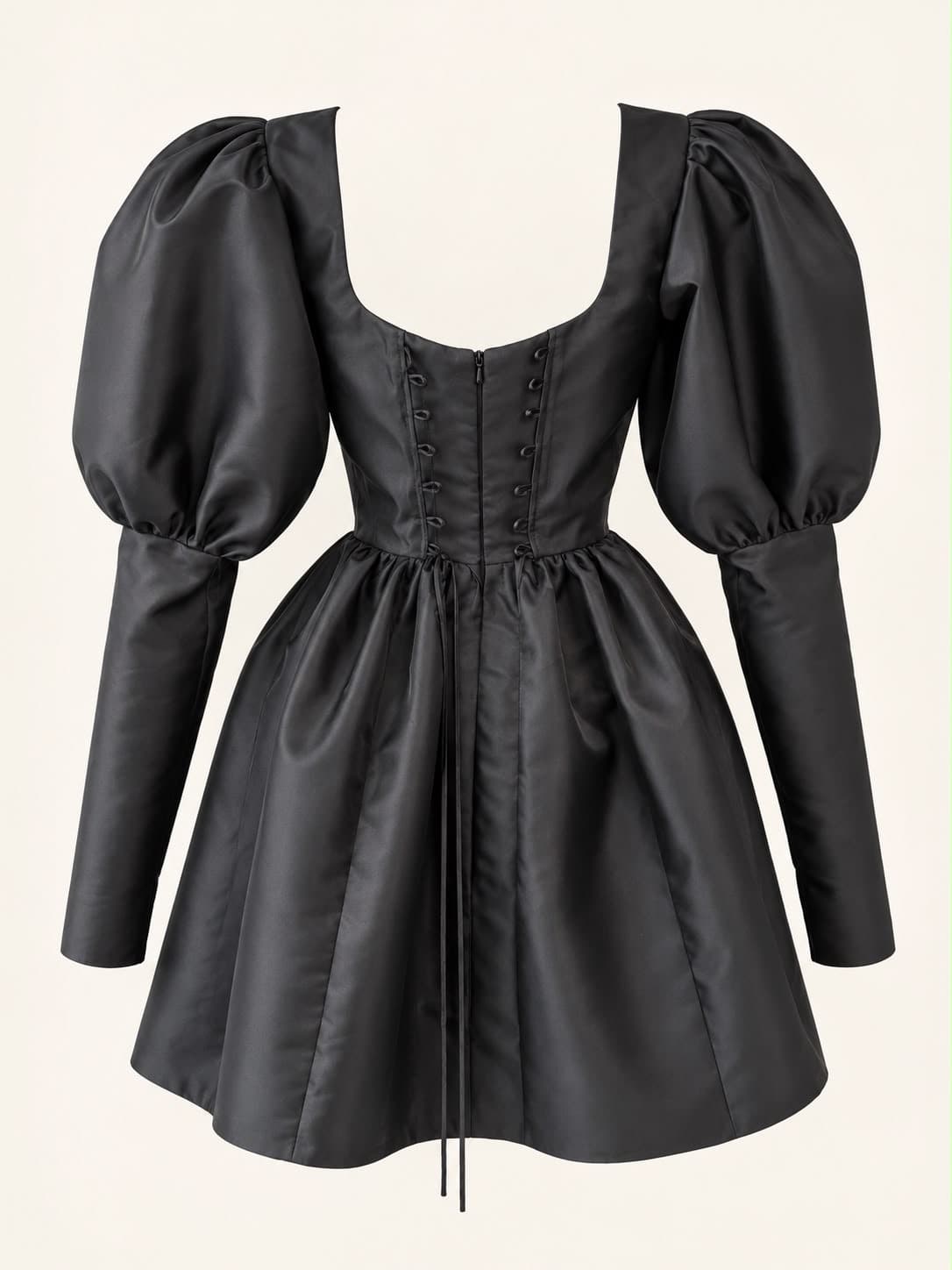 Taffetas Noir Mini Dress, back with corset lacing