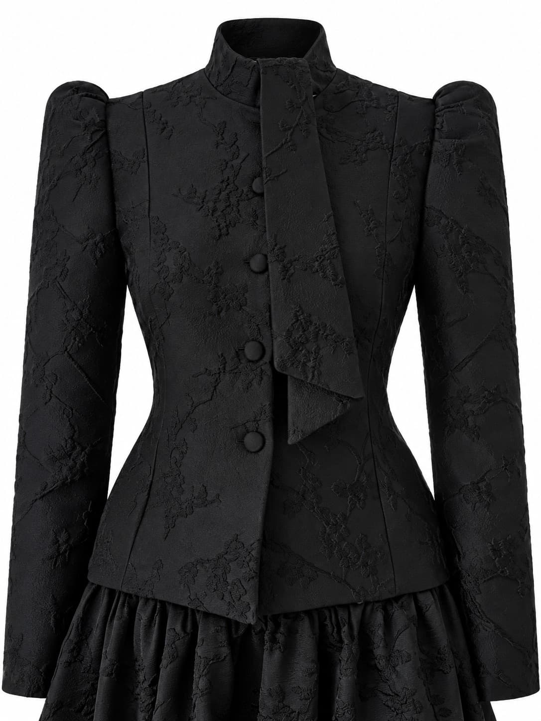 Stand collar and covered-button detail