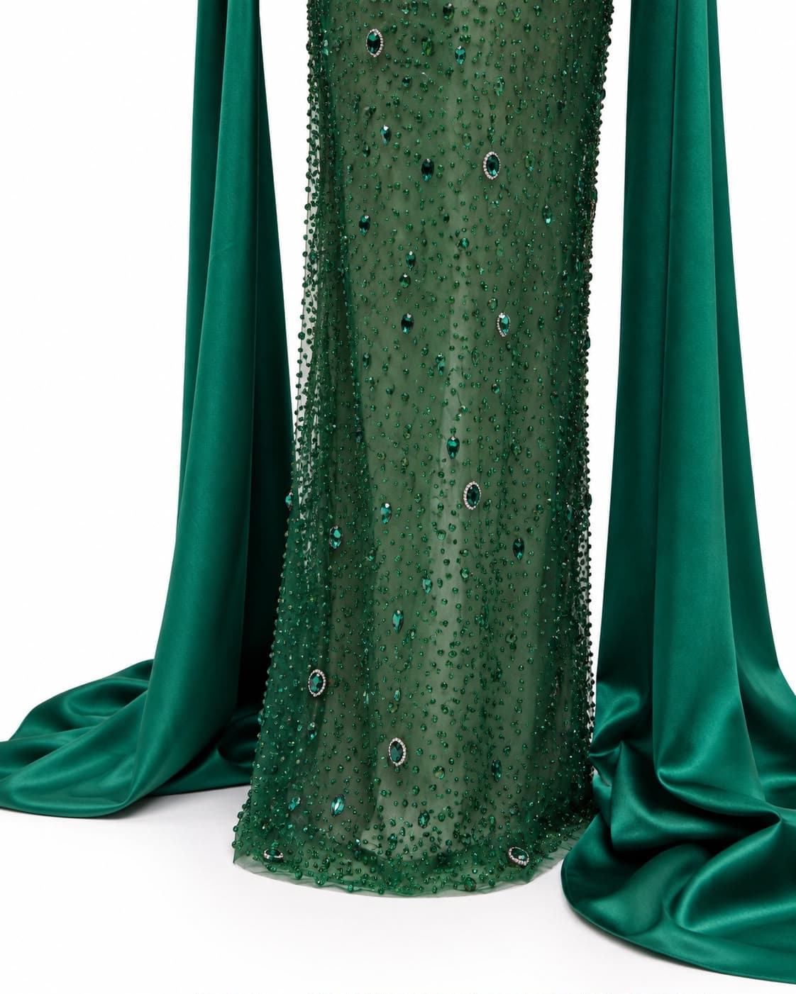 Beaded skirt and satin train detail