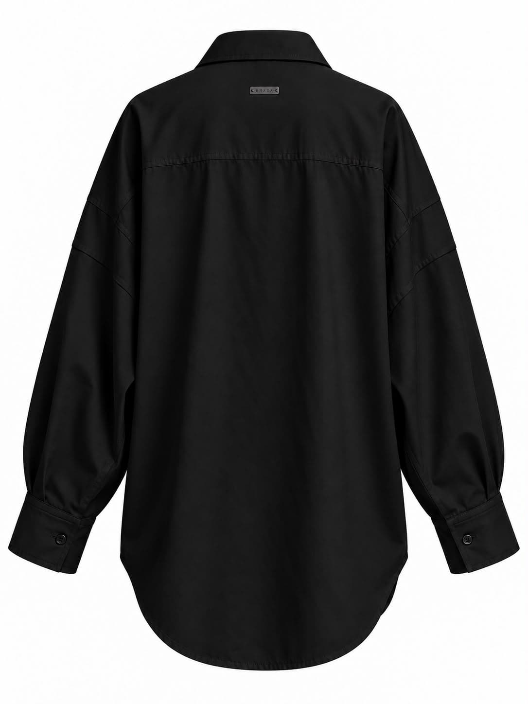 Noir Oversized T-Shirt, back view with the metal BRADA plate below the collar