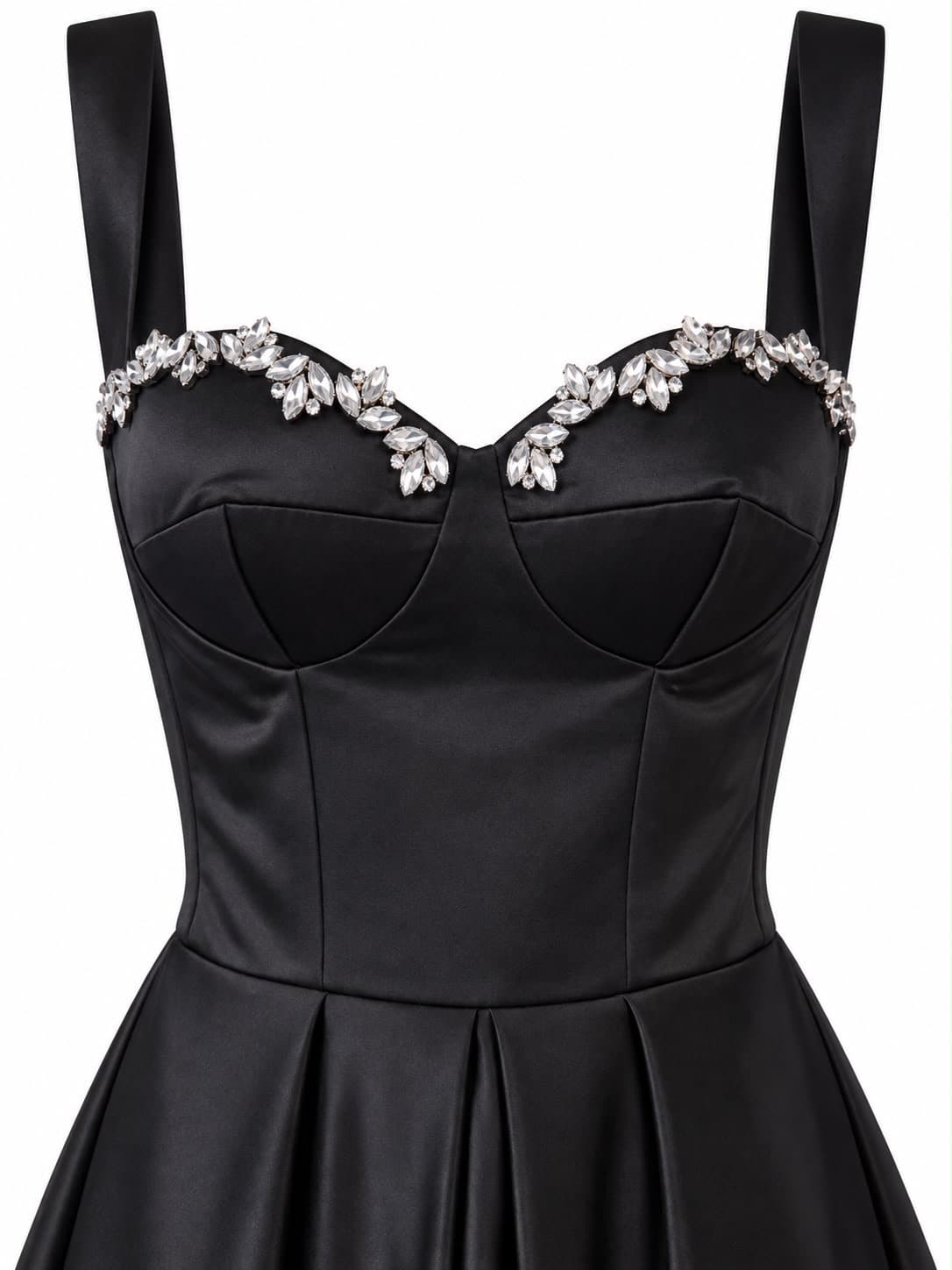 Crystal-trimmed sweetheart bodice detail