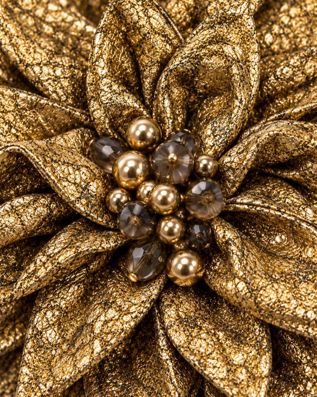 Gold beaded flower appliqué detail