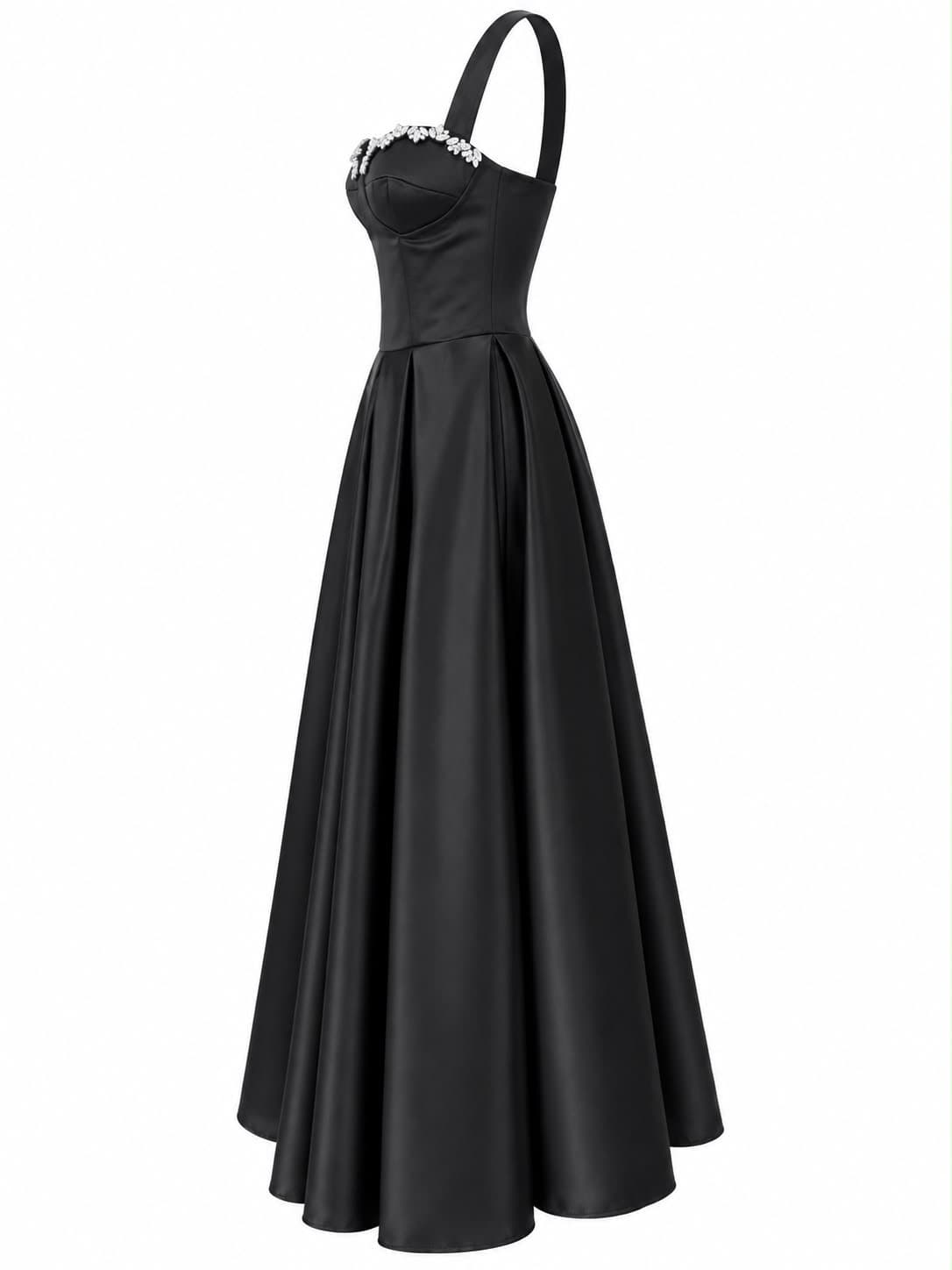 Satin Noir Midi Dress, side view